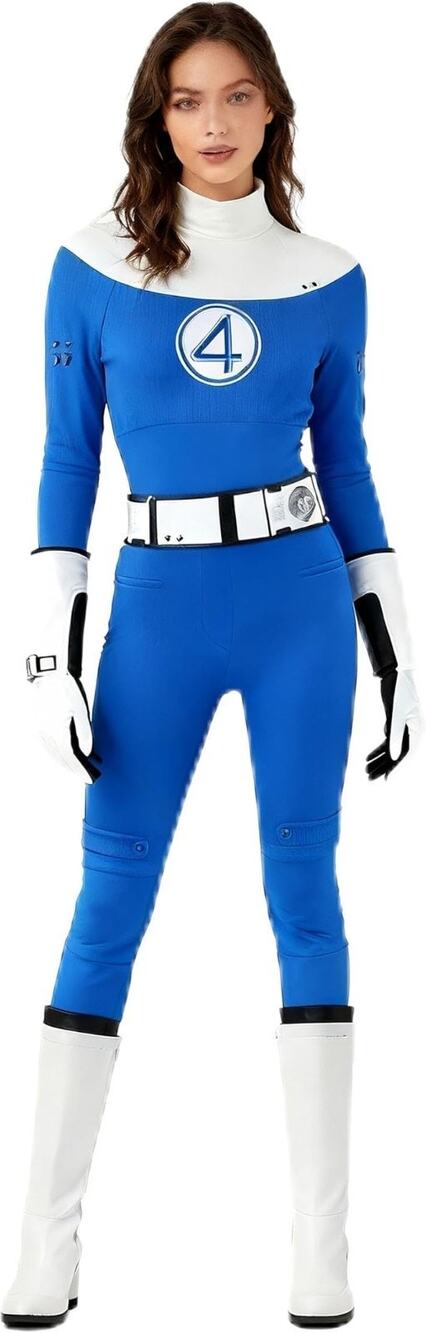 NEW Fantastic Invisible Woman Cosplay Halloween Costume, Blue Bodysuit, S